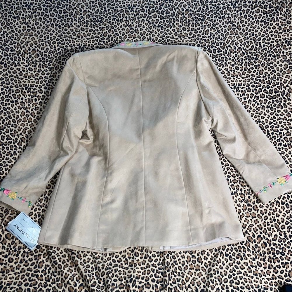 Vintage Deadstock NWT Faux Suede Embroidered Floral Blazer Academia Office Siren - Picture 5 of 8